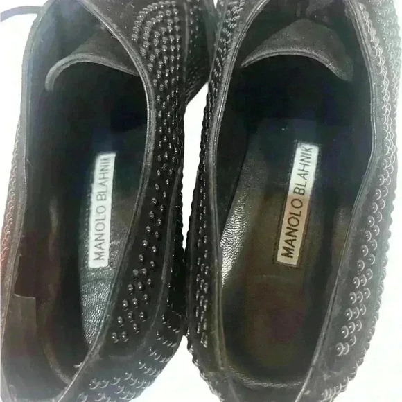 Manolo Blahnik Women’s Oxford Perlita Black Suede Studded Lace Up Sz 37.5/ 7.5 - Picture 13 of 14